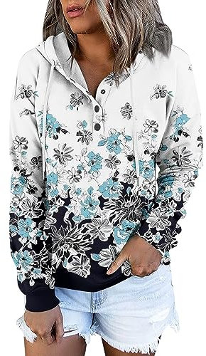Azruma Kaschmir Pullover Damen Halloween Pullover Damen Wolldecke Mit Ärmel Erwachsene Frauen Warm Drucken Langarm Button Down Henley Hoodie Sweatshirt Mit Kapuze Pullover Gelb (2-White, S)