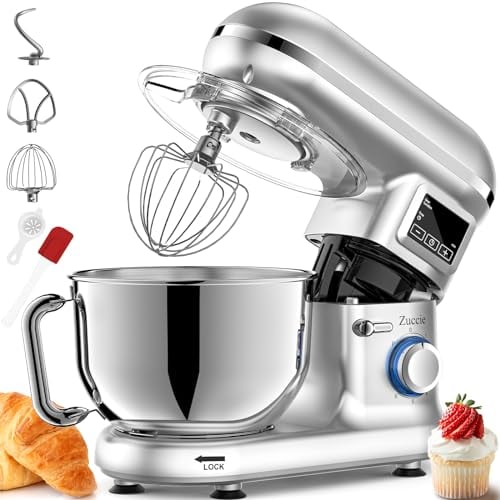 Batidora Amasadora Zuccie Repostería Profesional 1500W 5.5L masadora de pan Multifunción Amasadora,Pantalla LCD,Mango Ergonómico,Bol de Acero Inoxidable,Bajo Ruido,6 Velocidades