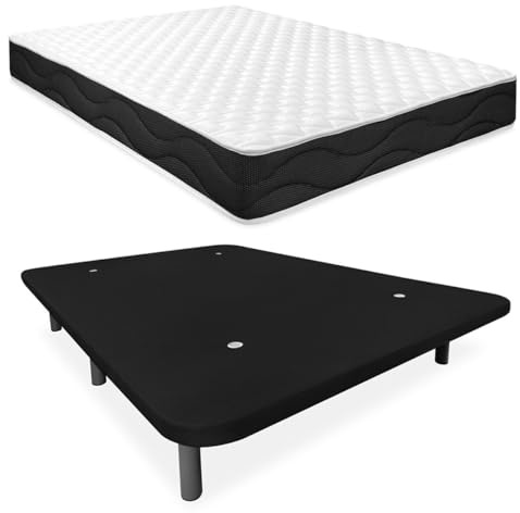 Homey Komplettes Bett mit wendbarer Matratze Sleep Pro + extra verstärkter gepolsterter Boden, legierter Stahl, Schwarz, 90 x 190 cm
