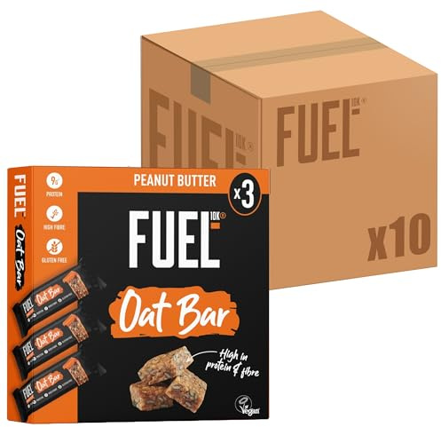 FUEL10K Peanut Butter Oat Bars, 9g Protein, 45 g (10-Pack) | High Protein & Fibre, Vegan-Friendly, Perfect On-The-Go Snack or Breakfast