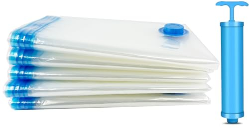 5 Pack Jumbo Vacuum Compression Zipper Storage Bags with Hand Pump, Space Saving 70 x 100 cm