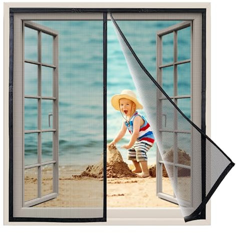 Window Screen Mosquito Netting, 110x125 cm Window Fly Screen, Fly Screen Window DIY Self Adhesive Insect Mesh Curtain Bug Bee Protector with Hook Sticky Tape Innovative, Black