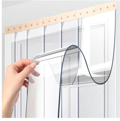 Streifenvorhang Türvorhang Transparent PVC Streifenvorhänge Balkontür Vorhang Länge 180cm - 300cm Dicke 1,3mm - 3,3mm Winddicht Wasserdicht PVC-Streifen Stallvorhang(Color:Dicke 1.3mm,Size:5pcs 15x210