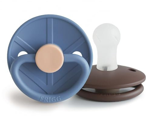 FRIGG Little Viking Silikon Schnuller | 2'er Packung | Silikon Sauger | BPA-Frei | Hergestellt in Dänemark | Symmetrischer Sauger in Kirschform | (Ocean View/Cocoa, Größe 1 (0-6 Monate))