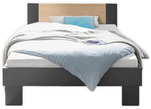Stella Trading Laurie Bett 180 x 200 cm - Modernes Doppelbett Bett in Graphit, Eiche Optik - 185 x 84 x 204 cm (B/H/T)