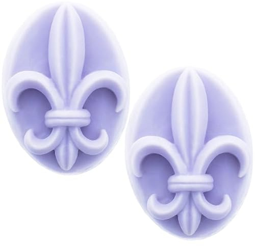 Moule fleur de lys en silicone avec 2 cavités pour savons et travaux manuels | Résistant et flexible | Facile à utiliser | Forme ovale avec relief | 5,1 x 7 x 3 cm