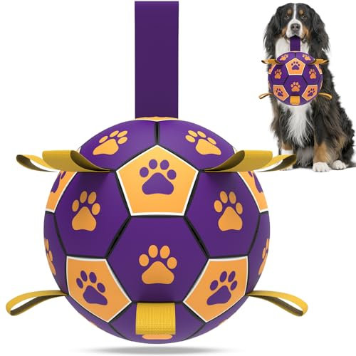 HETOO Hundespielzeug, interaktives Hunde-Fußballspielzeug mit Haltegriffen, langlebige Hundebälle für große Rassen, Wasserspielzeug für drinnen und draußen, Geschenk für Hunde