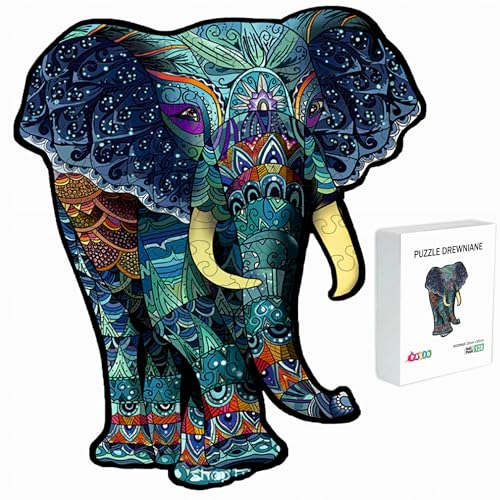PASJO - Holzpuzzle Erwachsene mit Elefantmotiv 128 Teile 25x20 cm - Geschenkidee für Kinder - Holz Puzzle Elefant - Einzigartige Tierförmige Holz-Puzzle - Creative Jigsaw aus Holz für Erwachsene