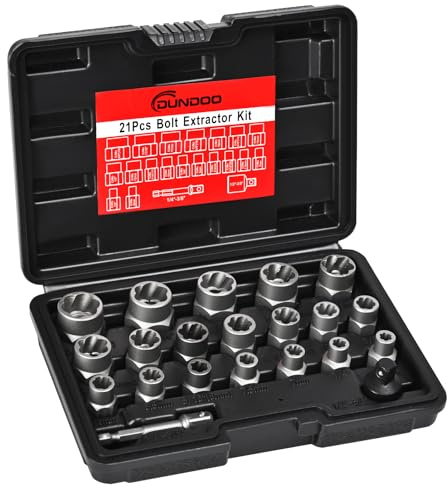 Schraubenausdreher-Set, 21-teiliges Schraubenausdreher-Set, 3/8-Zoll-Antrieb, abisolierter Bolzenentferner, Ausdreher-Steckschlüssel-Set für rostige, abgerundete, beschädigte Muttern