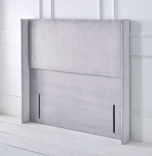 Victoria Ottoman Winged Handmade Headboard Divan Bed Bedroom Furniture (SILVER, Small Double 4 FEET, Height 50 INCHES)