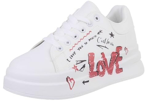 Ital Design Damenschuhe Freizeitschuhe Sneakers Low, YH45-, Kunstleder, Weiß, Gr. 38