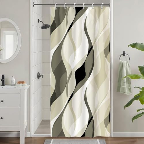 Uiiooazy Tenda Doccia Verde, Tenda da Doccia Astratta Geometrica Banda Linee Tenda per Doccia Antimuffa Impermeabile Tessuto in Poliestere Lavabile Tenda per Vasca da Bagno con 6 Ganci 90x180cm