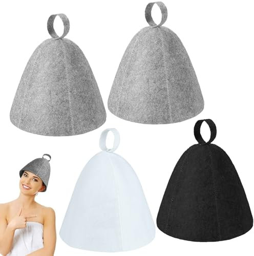 NINGYER 4 Pièces Chapeau de Sauna, 34x23cm Sauna en Feutre pour Femmes Et Hommes Bonnet, Bonnet de Sauna Feutre pour Saunas, Accessoires Salle Bain Et Amateurs Sauna (Gris, Blanc, Noir)