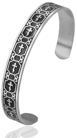 SIPURIS Russisch-orthodoxes Kreuz-Armband für Herren, Jesus Christus, Armreif, Amulett, Edelstahl, religiöser christlicher Schmuck