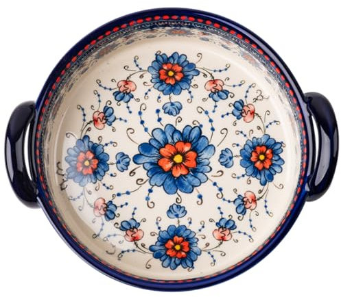 Plato de horno de cerámica, fuente para hornear, horno de cerámica resistente al calor de 950 ml con manijas dobles, tazón de lasaña redondo con estampado de flores, horneado no lavable