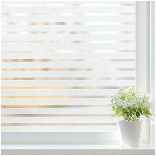 DOWELL Selbstklebende Fensterfolie Streifen, Milchglasfolie Blickschutz Anti-UV – Sichtschutzfolie Blickdicht für Fenster in Küche, Wohnung & Büro, 60x200 cm