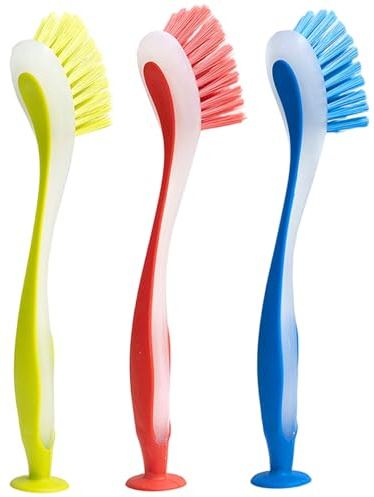 Lot de 3 brosses à Vaisselle avec Manche 23 x 3, 6 cm Douces et à Ventouse pour la Cuisine