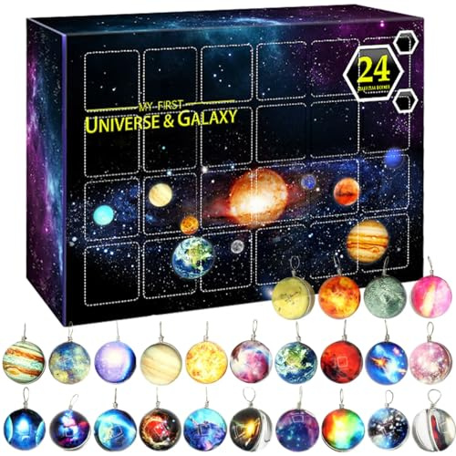 Weihnachtsab Adventskalender 2024, 24 Tage Space Planet Adventskalender Universum Galaxy Weihnachten Countdown XMAS Überraschung Baum Ornamente für Kinderdekor..