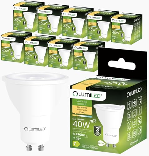 Lumiled GU10 LED Lampe 10er Set PAR16 3.4W ersetzt 40W 470Lm 2700K Warmweiß Spot Reflektor 38° Nicht Dimmbar Energiesparend Leuchtmittel 230V für Deckenspots Deckenleuchte Wohnzimmer Schlafzimmer Büro