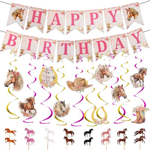 38 Stück Pferde Geburtstagsdeko, Wiederverwendbar, Mädchen Und Jungen | Pferde Deko Geburtstag Mädchen, Pferdes Geburtstagpferd, Papier, Geeignet Zum Geburtstagsdekoration, Mottopartys