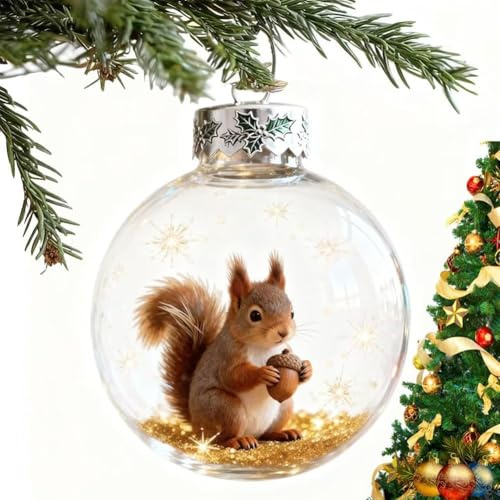 Wildlife Wonders 3D-Glaskugel Weihnachtsschmuck Kristall Feiertagsdekorationen mit Vogel-, Marine- und Waldleben-Designs, Kollektion 2026 (Eichhörnchen)