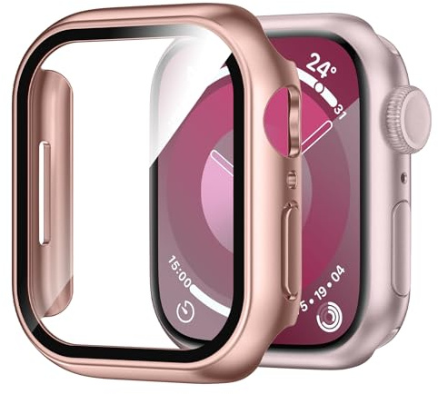 Kamita Wasserdicht Hülle mit Schutzfolie für Apple Watch Serie 9/8/7 41mm | Hart PC Bumper Case mit Displayschutz aus Gehärtetem Glas, Stoßfest Voller Körper Gehäuse für iWatch 41