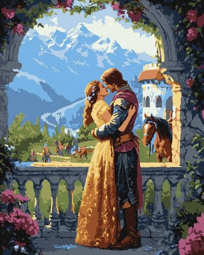 IDEYKA Malen nach Zahlen - Eine Prinzessin und ein Ritter ©art_selena_ua Malen nach Zahlen für Erwachsene, einfaches Acryl-Malen nach Zahlen für Erwachsene, mit rahmen,DIY als Geschenk, 40x50 cm