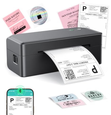SVANTTO Bluetooth Etikettendrucker 4x6, Thermodrucker, Y42BT, Schwarz | 203DPI Labeldrucker für iOS Android Windows Mac, kompatibel mit UPS Amazon, Etsy, Shopify, DHL, DPD, Royal Mail, DPD, Evri