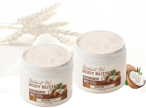 2 Stück Coconut Body Butter, Vegan Natürliche Körperbutter, Intensive Feuchtigkeitspflege als Body Lotion und Skin Care, Sanfte Körpercreme Beruhigt Trockene und Raue Haut, für trockene Haut