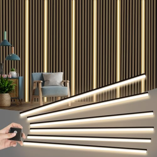 LED für Akustikpaneele, 2.4m Eingebetteter Akustikpaneele Beleuchtung, Dimmbare Led Akustikpaneele mit Touch-Schalter für Akustikpaneele Regale Schränke, Schneidbar, Schwarz (6 Stück)