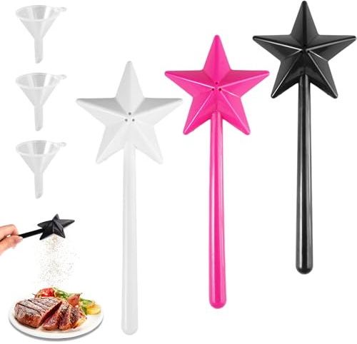 Dekorinex 3 Piezas Varita Mágica para Especias con Agujero | Salero y Pimentero Varita Mágica, Refillable Varita Estrella Condimentos, para Cocina, Restaurante, Botella de Especias