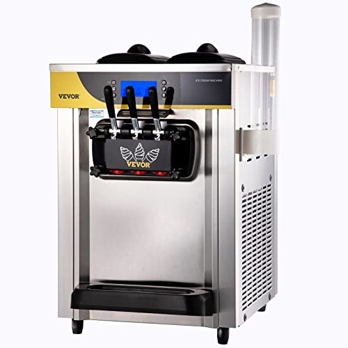 VEVOR Gelatiera da Banco, Macchina per Gelato Soft da 22-30 L/ora, Gelatiera Commerciale a 3 Gusti con Accessori Completi, Utilizzo per Gelato Soft