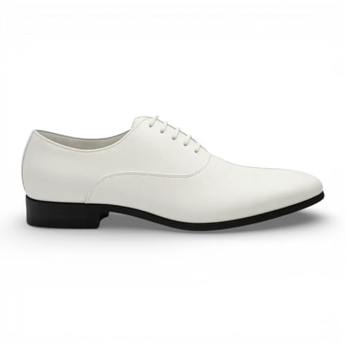 Infinity Leather Dolcetto Herren-Oxford-Schnürschuhe aus weißem Lackleder, elegant für Hochzeiten