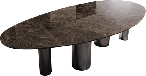 DELIFE Esszimmertisch Edge Oval Keramik Emperador Extra Lucidato Dunkelbraun 280x130 Pilier Edelstahl Graphit