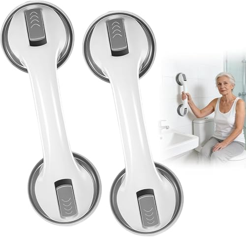 Poignée Ventouse, Succion Poignée Ventouse 2pcs,30 CM Douche Barre d'appui pour Baignoire,bathroom suction cup handle,poignées ventouses, Sans Perçage Amovible, pour Personnes Âgées,Gris
