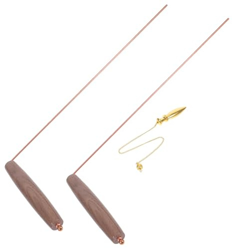 WHAMVOX Baguettes de Sourcier en Cuivre Manches en Bois, Conductivité, Usage Polyvalent pour Chasse Trésor et Relevés Géologiques, Style Chaîne, 1 Set Plusieurs Styles