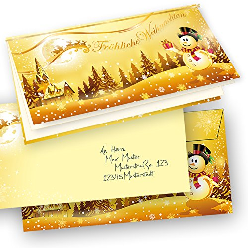 tatmotive Weihnachtskarten Set Schneemann (50 Sets) mit Umschlag und mit Einlegeblätter Einleger zum bedrucken