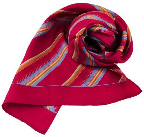 TigerTie Damen Seidenschal rot blau orange gelb gestreift 160 x 35 - Halstuch Schal