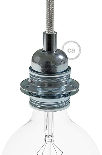 creative cables Kit Douille E27 en métal avec Double Bague pour Abat-Jour - Conique, Argent