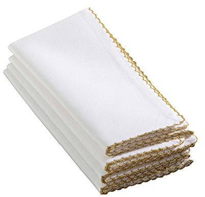 SARO LIFESTYLE 1442 Recotting Collection Whip Stitched Design Dinner Napkins, Gold - Set of 4 Pcs, 20 Square,