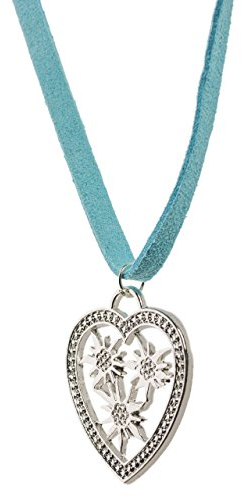 Trachtenkette Edelherz - eleganter Herz und Edelweiss Anhänger - weiches Lederband - Trachtenschmuck (Blau)