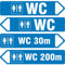 Schild WC mit Pfeil LINKS 3mm Aluverbund in Pfeilform 50 x 11 cm