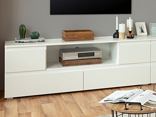 möbelando TV-Lowboard Fernsehtisch Rack Unterschrank HiFi Element Sideboard Ravenna II Weiß matt