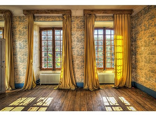 YongFoto 3x2m Vinyl Foto Hintergrund Leerer Raum Innentapete Fenster Vorhänge Holzboden Fotografie Hintergrund Kinder Fotostudio Hintergründe Requisiten 10ft