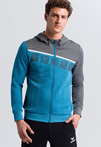 Erima Herren 5-C Trainingsjacke mit Kapuze, oriental blue melange/grau melange/weiß, XXXL