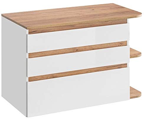 Lomadox Meuble sous lavabo de salle de bain en blanc brillant avec chêne Wotan