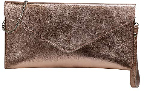 SH Leder Echtleder Clutch Umhängetasche kleine Tasche Abendtasche in Wildleder oder Metallic 31,5x16,5cm Palma G299 (Rose Gold)