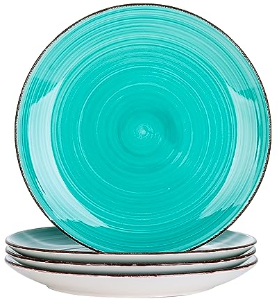 vancasso Bella Green 10.5 Inch Dinner Plate Set of 4, Hand Painted Large Set of Plates in Rustic Look 27cm Serving Dish for Dinner/Steak/Main Dish, Scratch Resistant