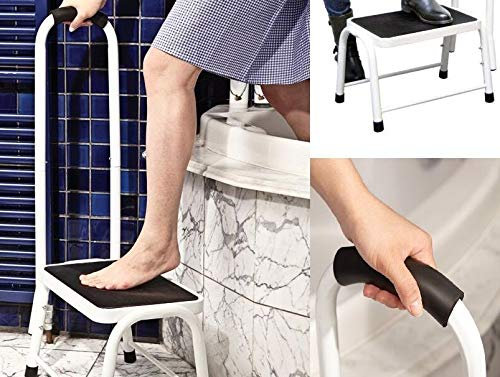 HHS Marchepied de sécurité pour Salle de Bain avec Main Courante, Acier, Blanc, Taille Unique