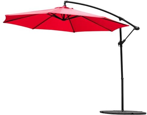Harrier Overhanging Cantilever Parasol Umbrella [5 Colours] | Optional Base Weights & Cover Available - Perfect for Gardens, Patios and Decking (Red, Parasol Only)